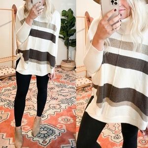 LOFT Striped Shirttail Cowl Neck Poncho Sweater